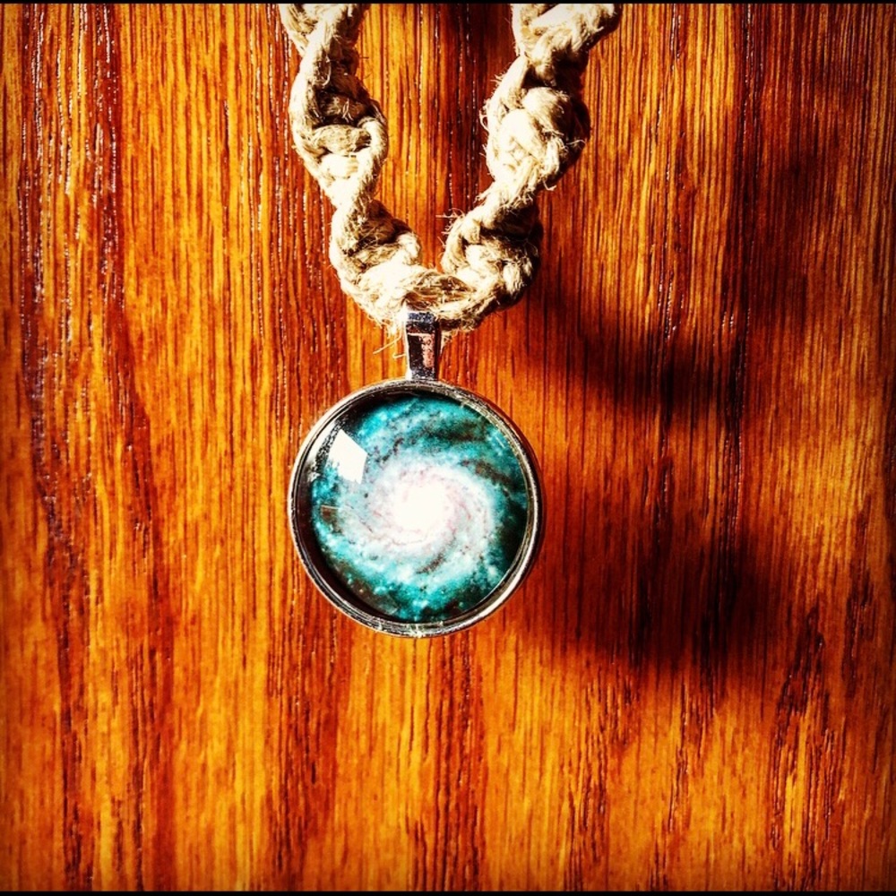 SOLD Hemp Necklace with Teal Galaxy Pendant